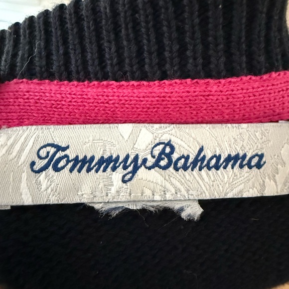 Tommy Bahama Knit Sweater Navy Blue with White Palm Trees M - Picture 3 of 3